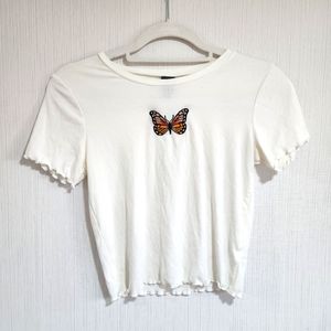 Wild fable target embroidered butterfly cropped ribbed tee